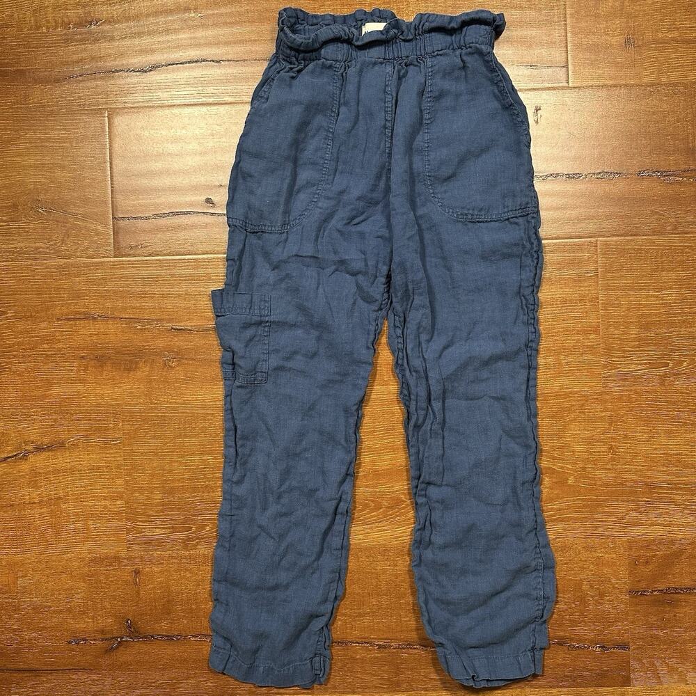 Pietsie Paperbag Pants Women S Blue Linen Blend Pull On Elastic Waist City Retro